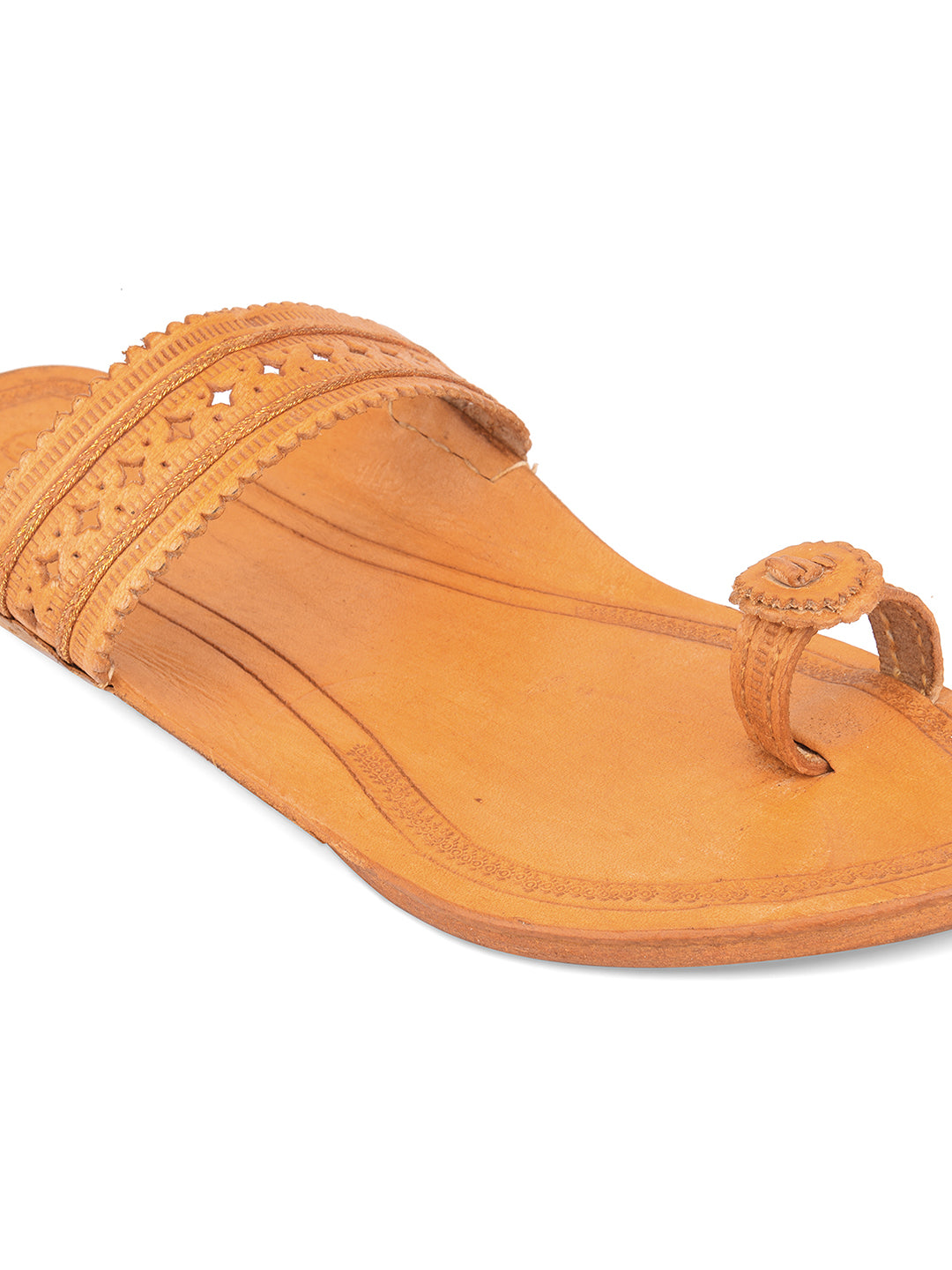 DESI COLOUR Women Tan Brown Ethnic One Toe Flats with Laser Cuts