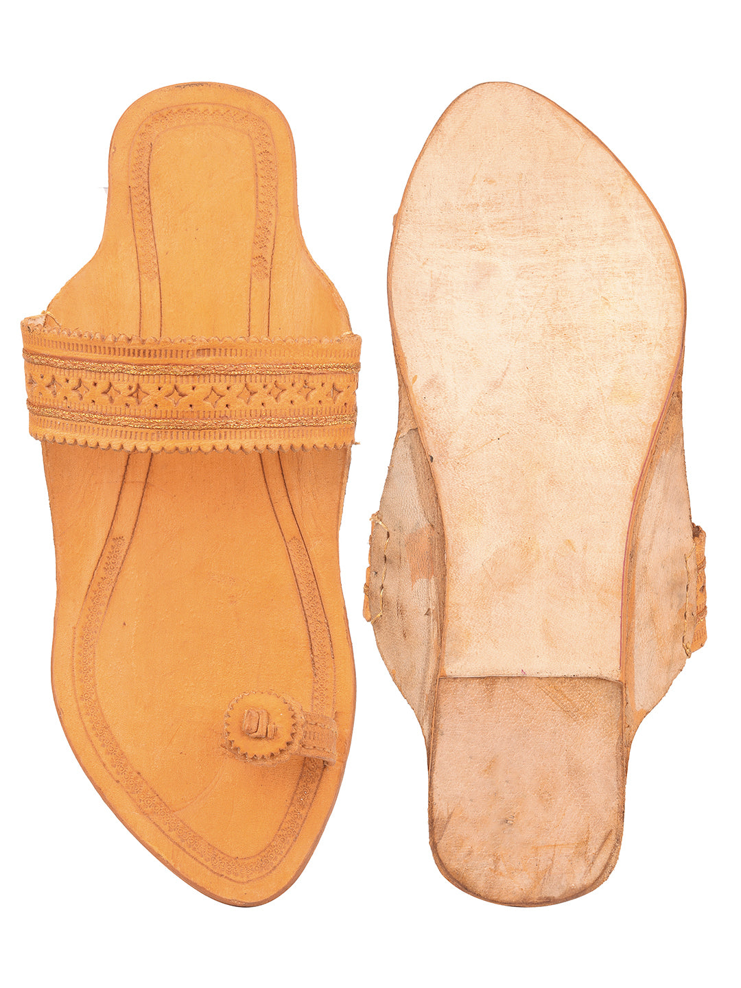 DESI COLOUR Women Tan Brown Ethnic One Toe Flats with Laser Cuts