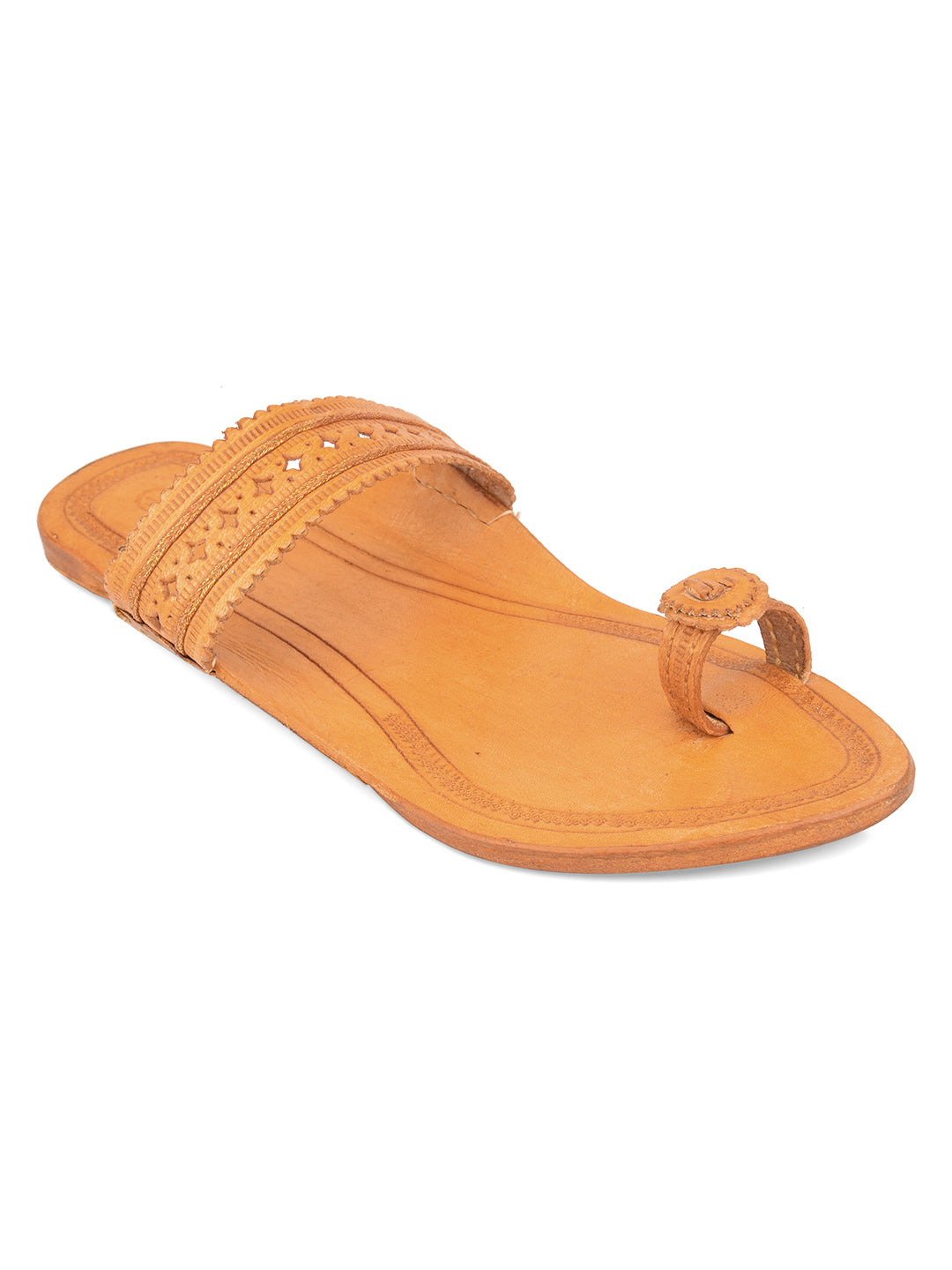 DESI COLOUR Women Tan Brown Ethnic One Toe Flats with Laser Cuts