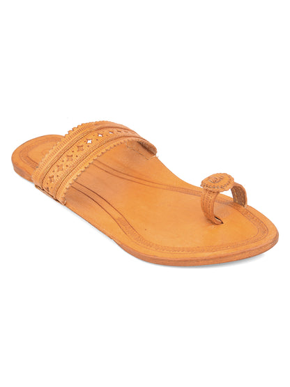 DESI COLOUR Women Tan Brown Ethnic One Toe Flats with Laser Cuts