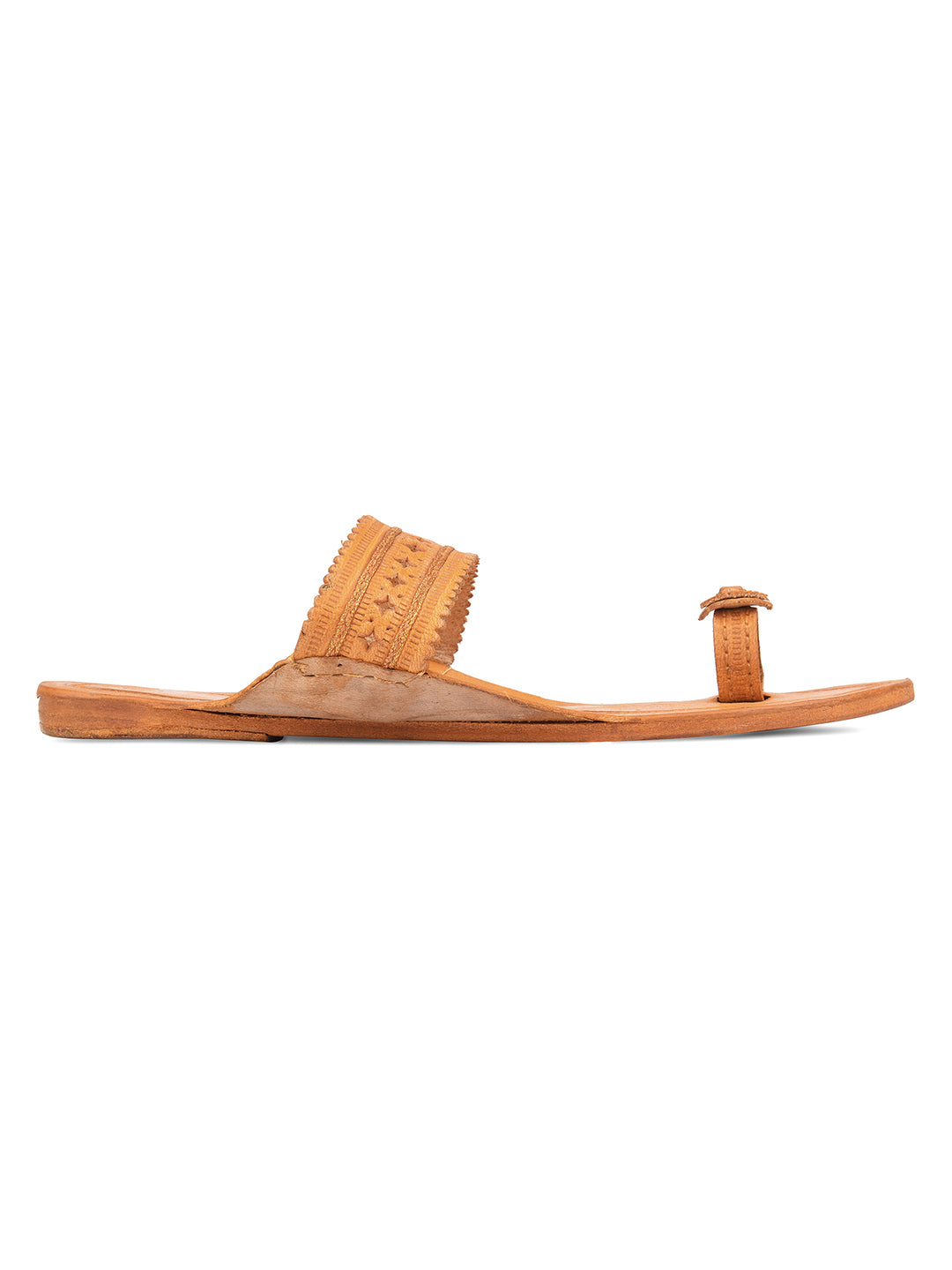 DESI COLOUR Women Tan Brown Ethnic One Toe Flats with Laser Cuts
