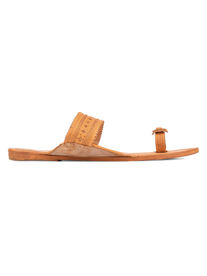 DESI COLOUR Women Tan Brown Ethnic One Toe Flats with Laser Cuts