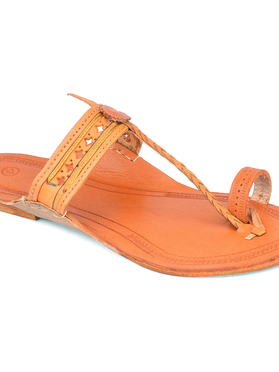 DESI COLOUR Tan Leather Wedge Sandals