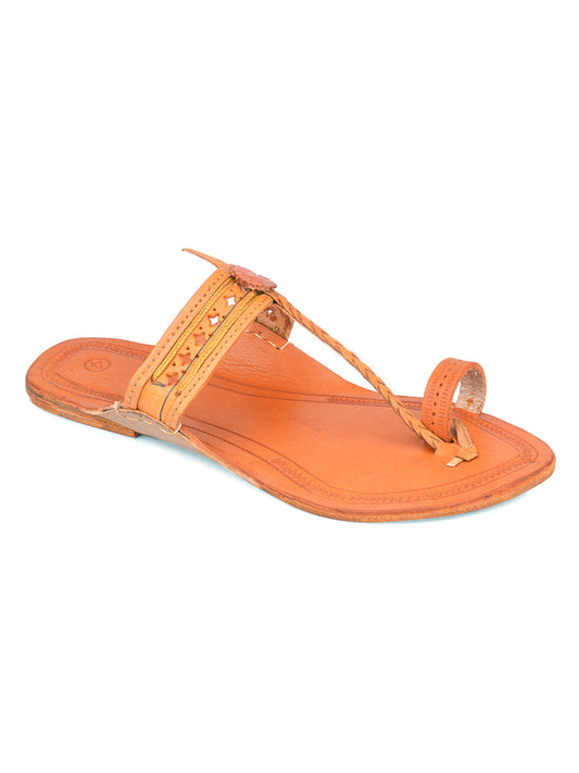 DESI COLOUR Women Tan Textured Open Toe Flats