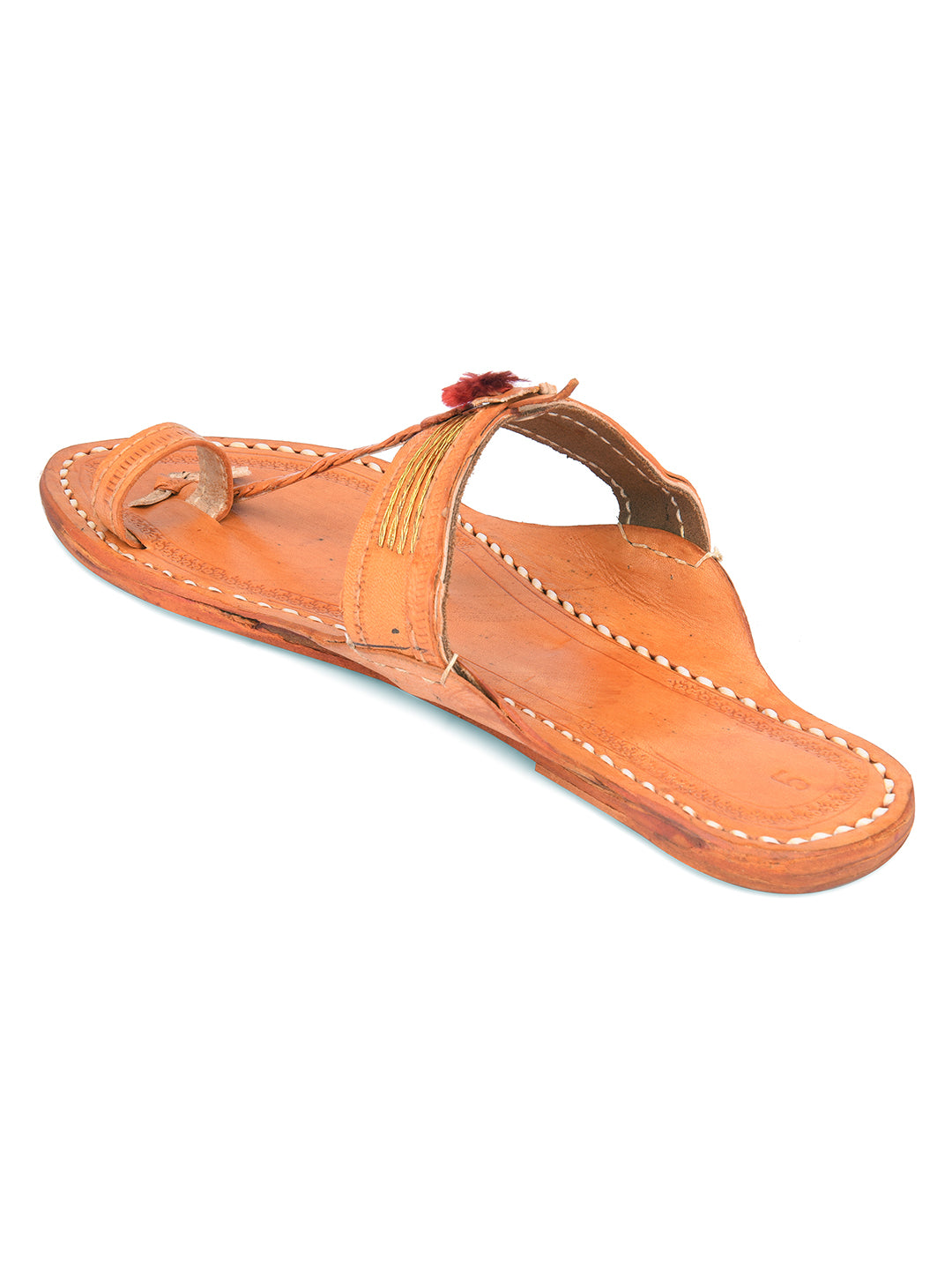DESI COLOUR Women Tan Brown Textured Leather Ethnic One Toe Flats
