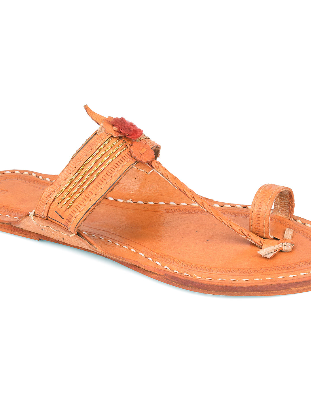 DESI COLOUR Women Tan Brown Textured Leather Ethnic One Toe Flats