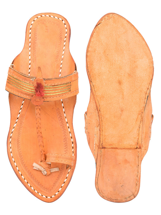 DESI COLOUR Tan Leather Wedge Sandals