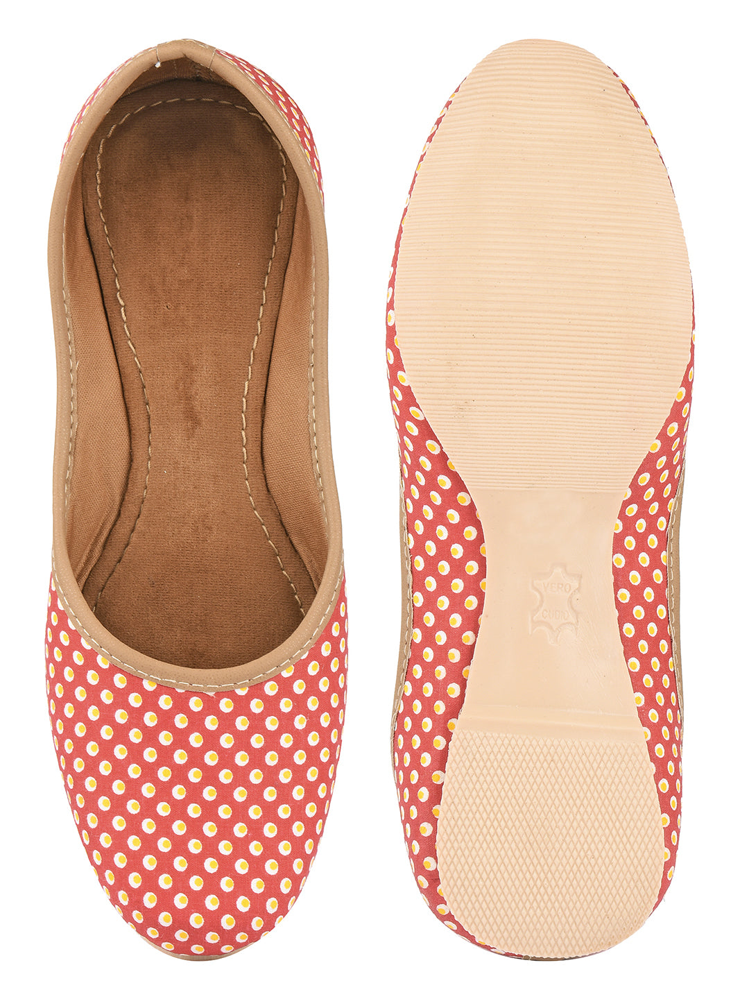 DESI COLOUR Women Red Printed Mojaris Flats