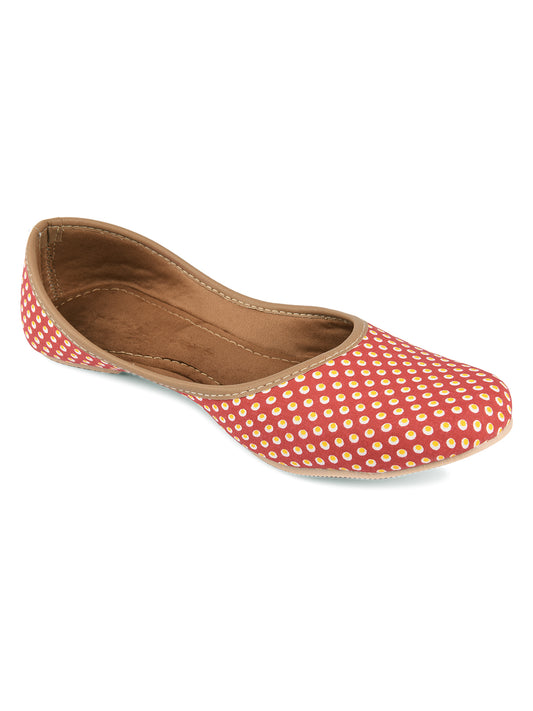 DESI COLOUR Women Red Printed Mojaris Flats