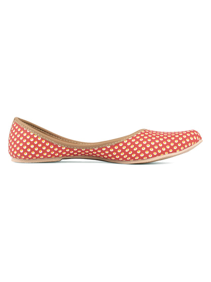 DESI COLOUR Women Red Printed Mojaris Flats