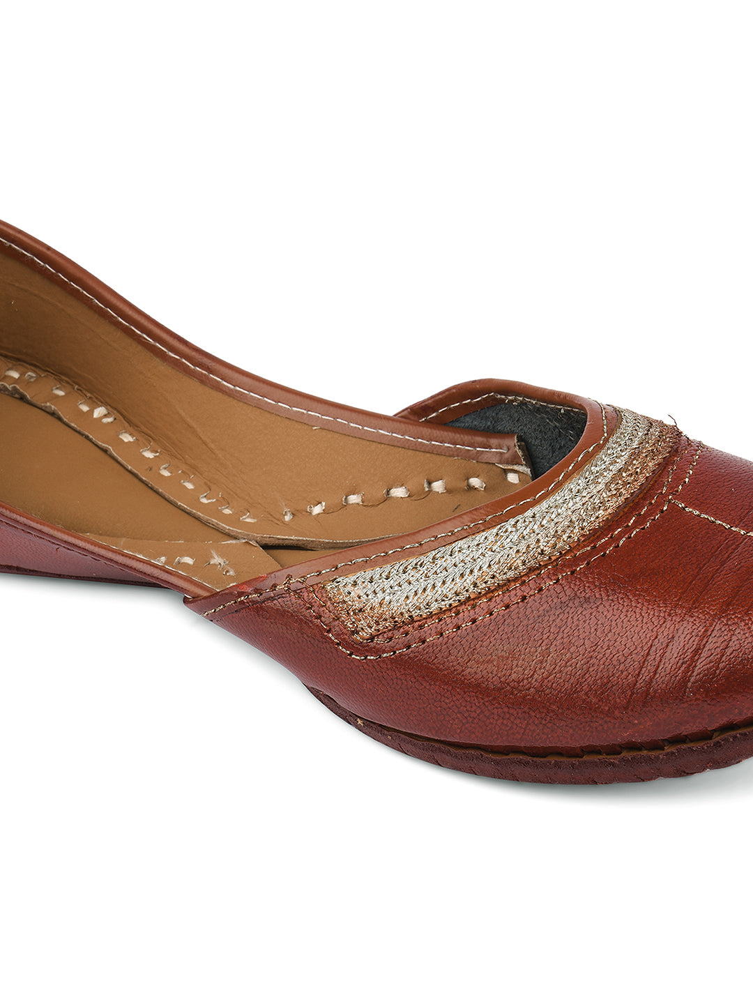 DESI COLOUR Women Brown Textured Mojaris Flats