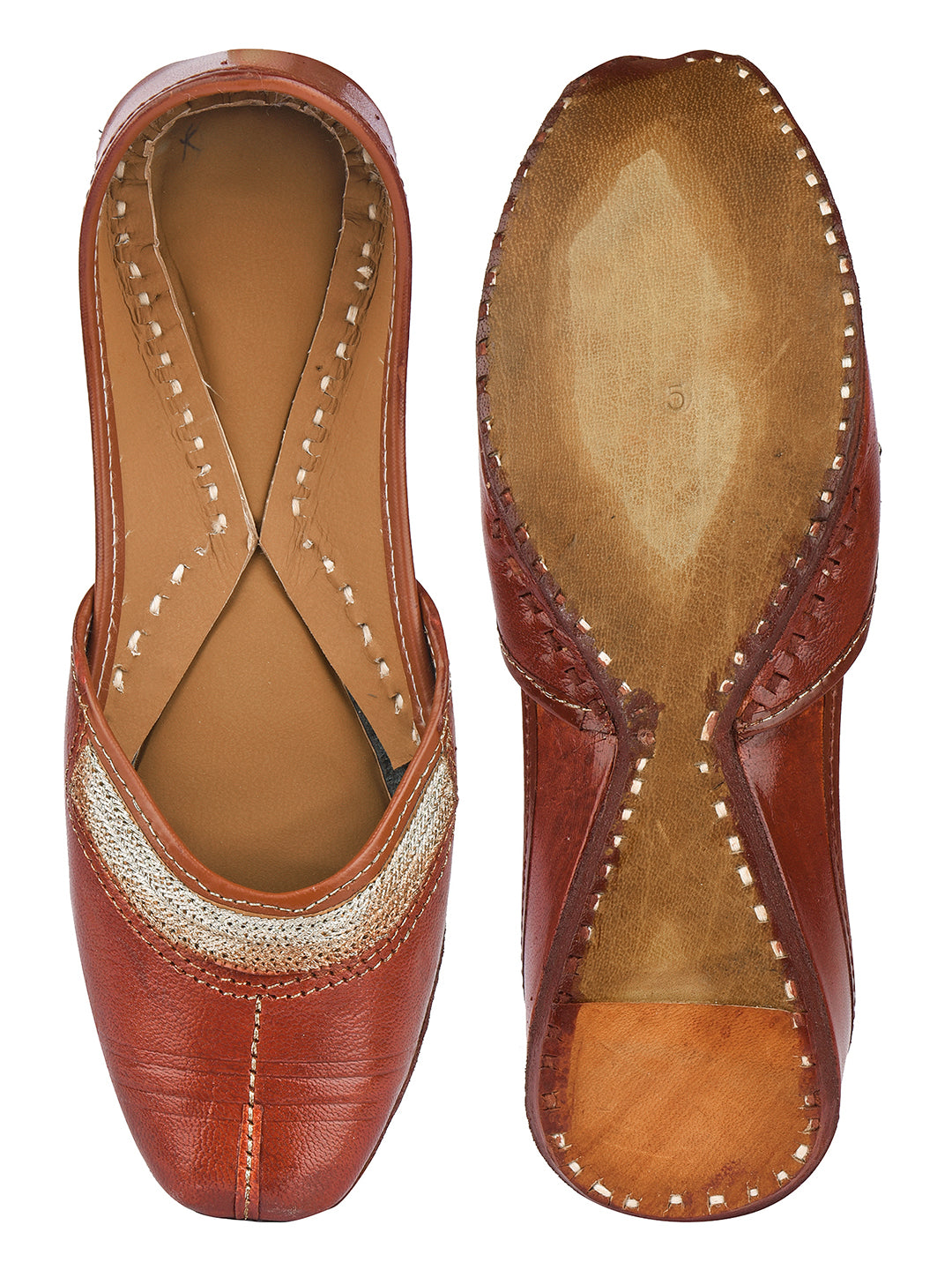 DESI COLOUR Women Brown Textured Mojaris Flats