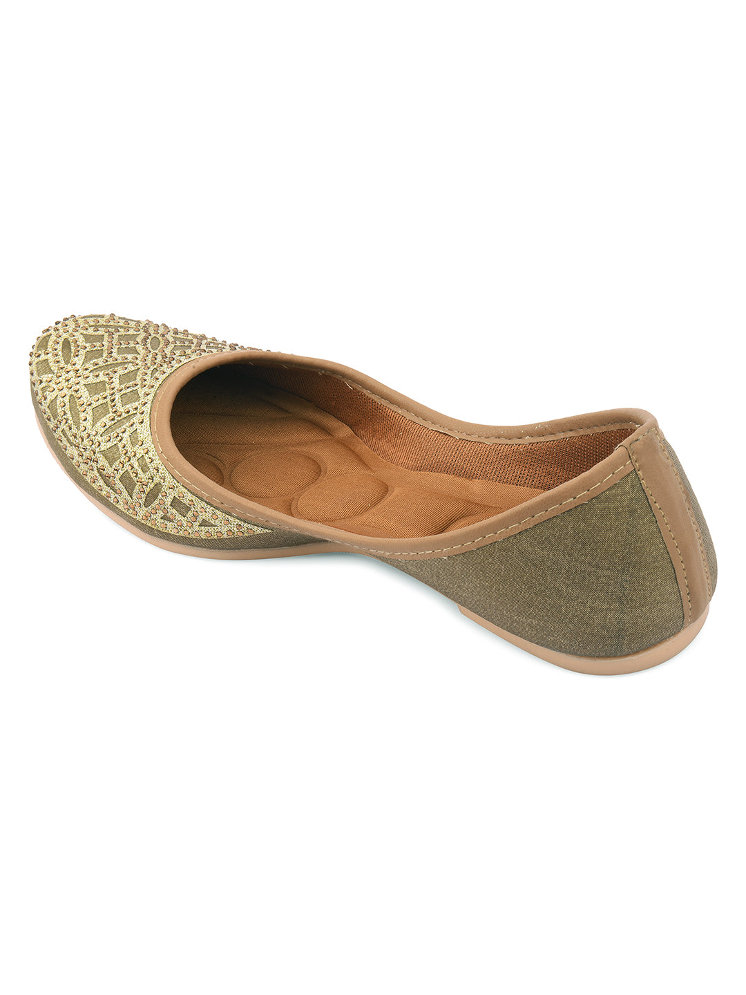 DESI COLOUR Women Olive Green Embellished Ethnic Mojaris Flats