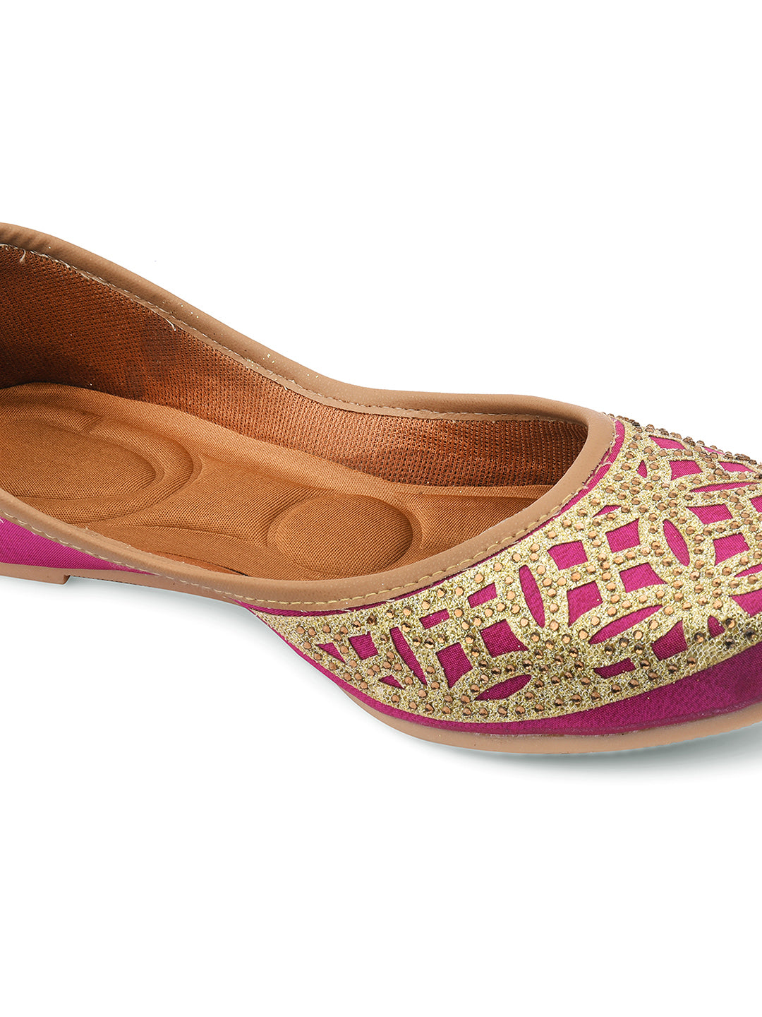 DESI COLOUR Women Pink Mojaris with Embroidered Flats