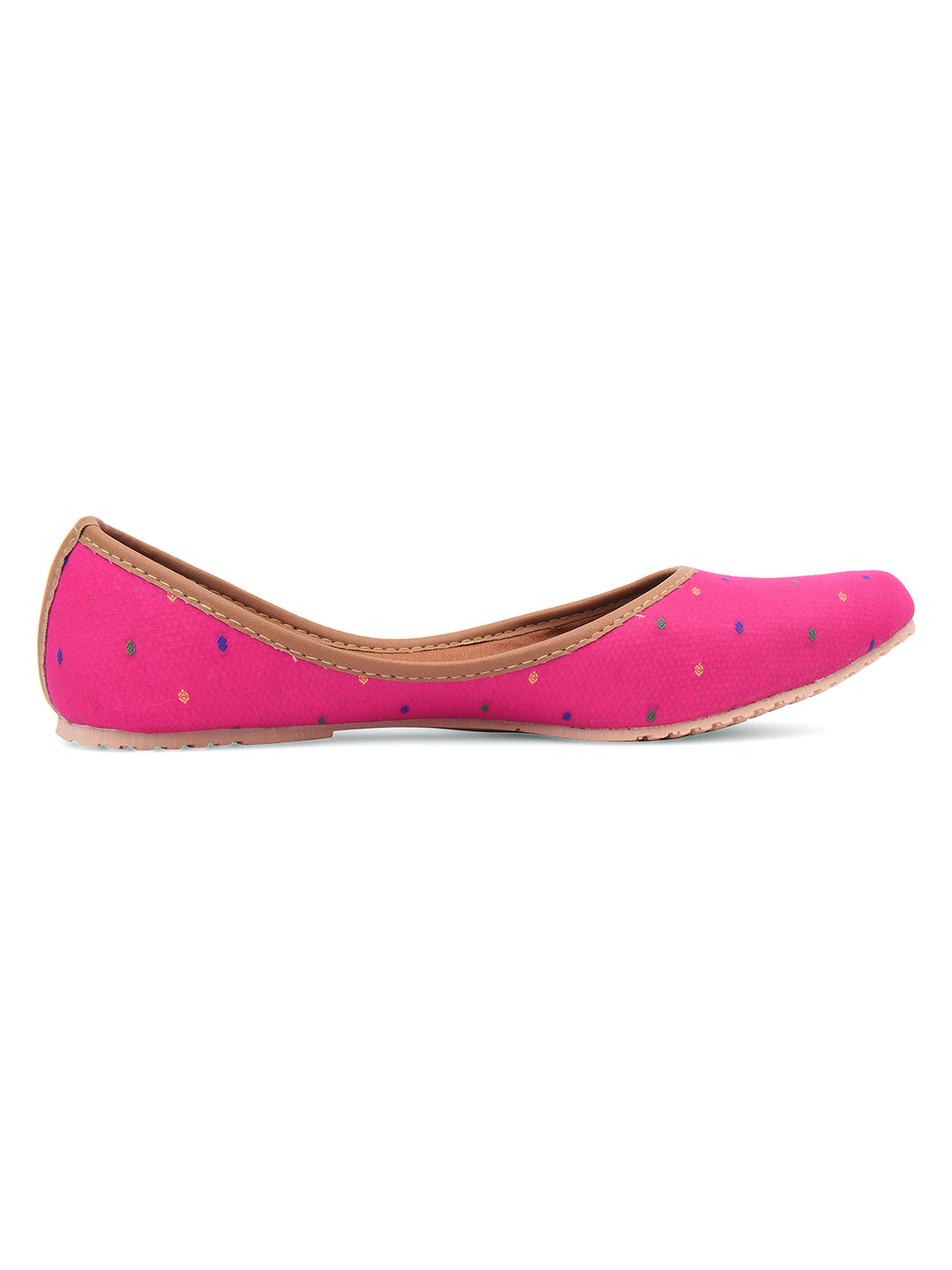 DESI COLOUR Women Pink Printed Mojaris Flats