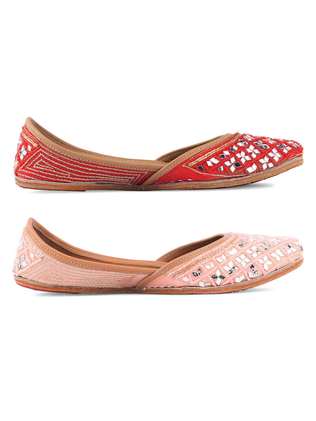DESI COLOUR Women Set Of 2 Leather Mojaris