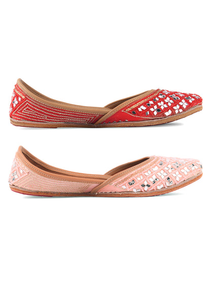 DESI COLOUR Women Set Of 2 Leather Mojaris