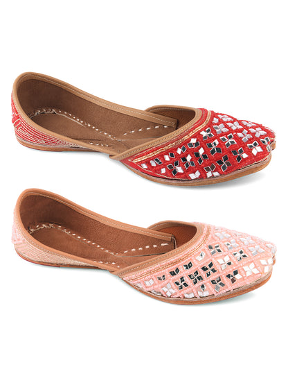 DESI COLOUR Women Set Of 2 Leather Mojaris