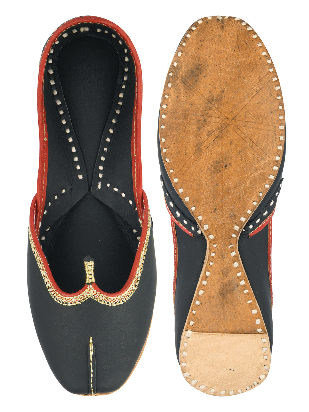 DESI COLOUR Women Black Embroidered Leather Ethnic Mojaris Flats