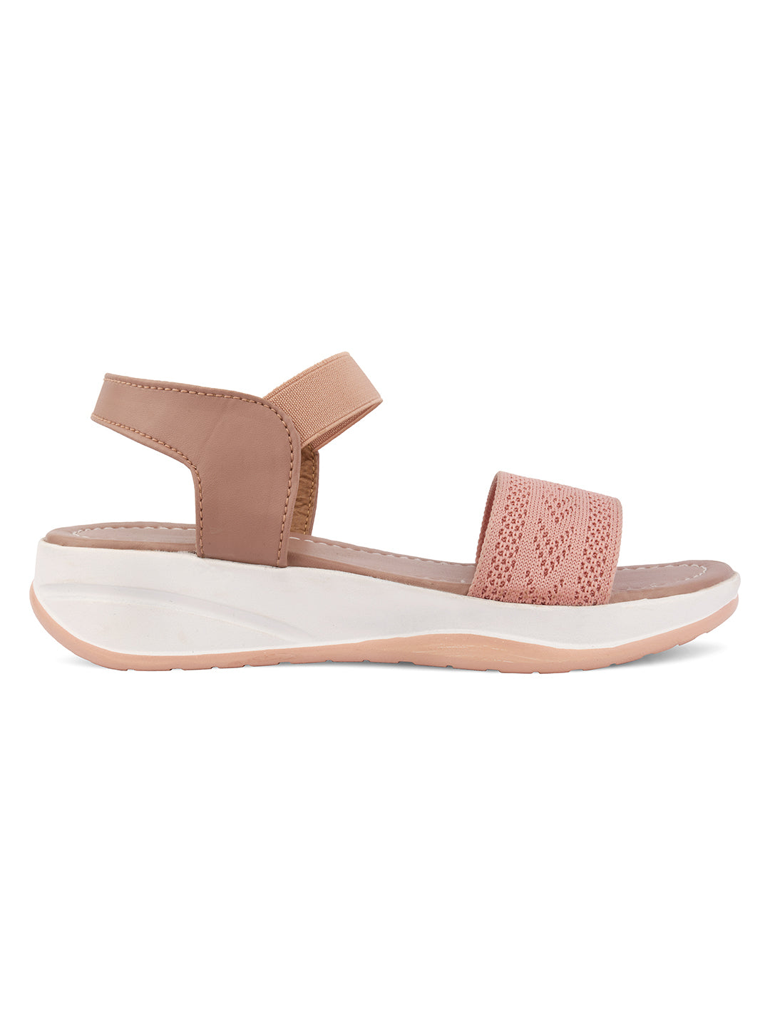 DESI COLOUR Women Peach Printed Comfort Sandals with Laser Cuts