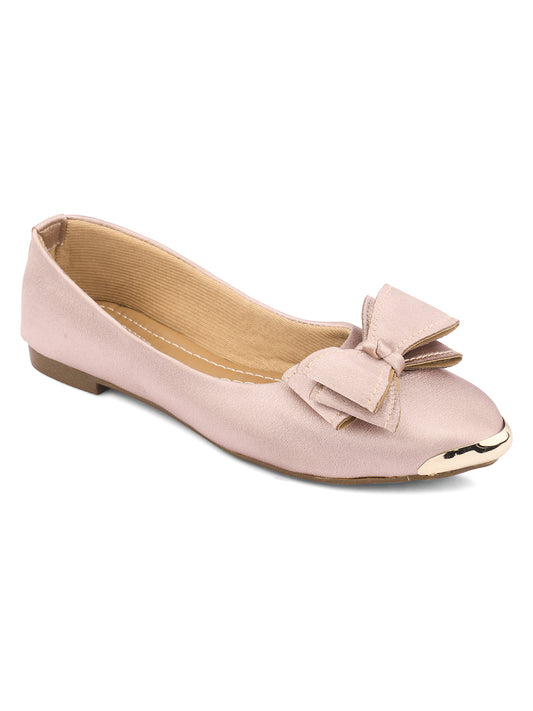 DESI COLOUR Women Peach-Coloured Ballerinas with Bows Flats