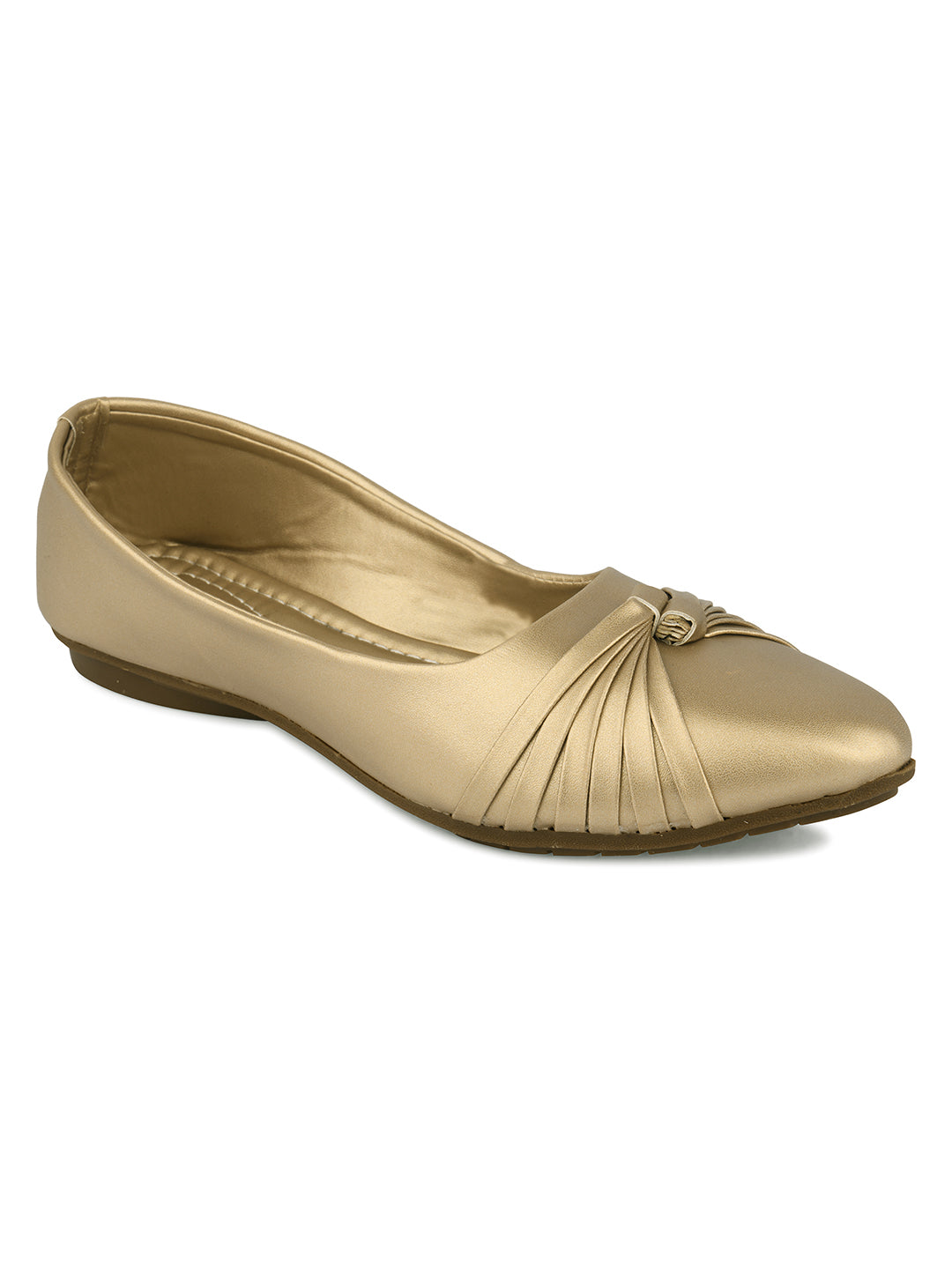 DESI COLOUR Women Gold-Toned Ballerinas with Bows Flats