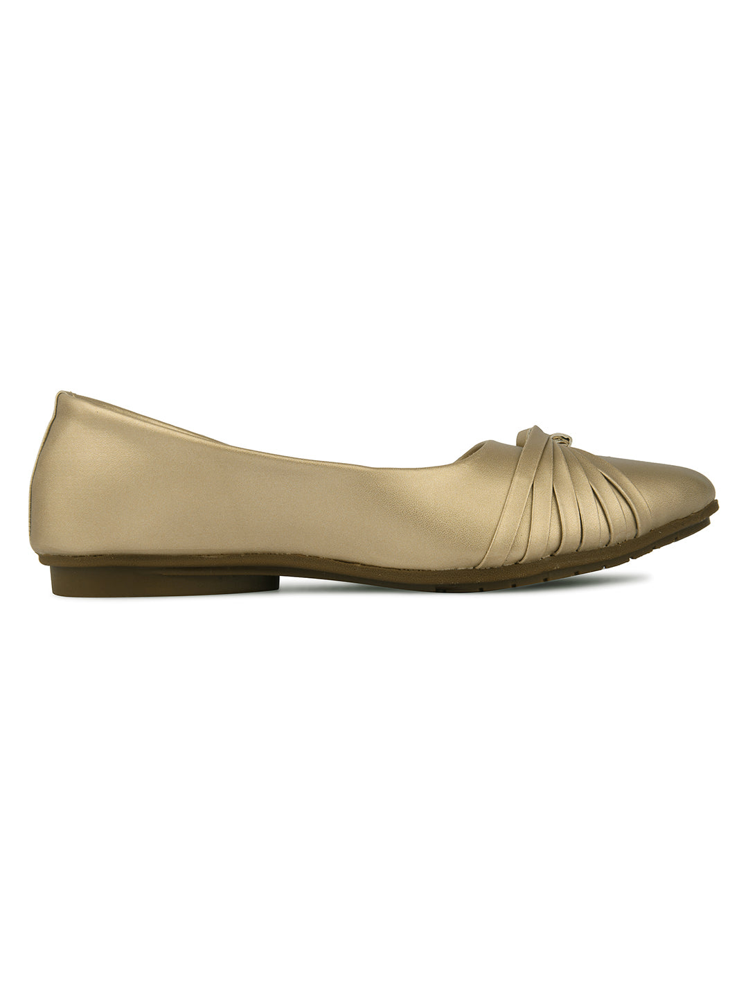 DESI COLOUR Women Gold-Toned Ballerinas with Bows Flats