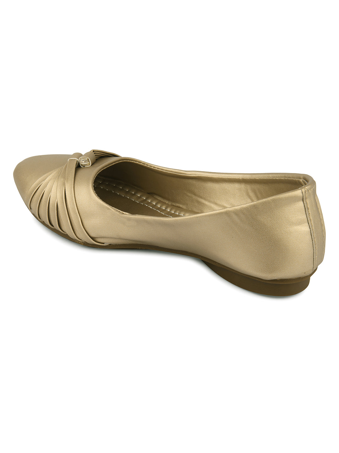 DESI COLOUR Women Gold-Toned Ballerinas with Bows Flats