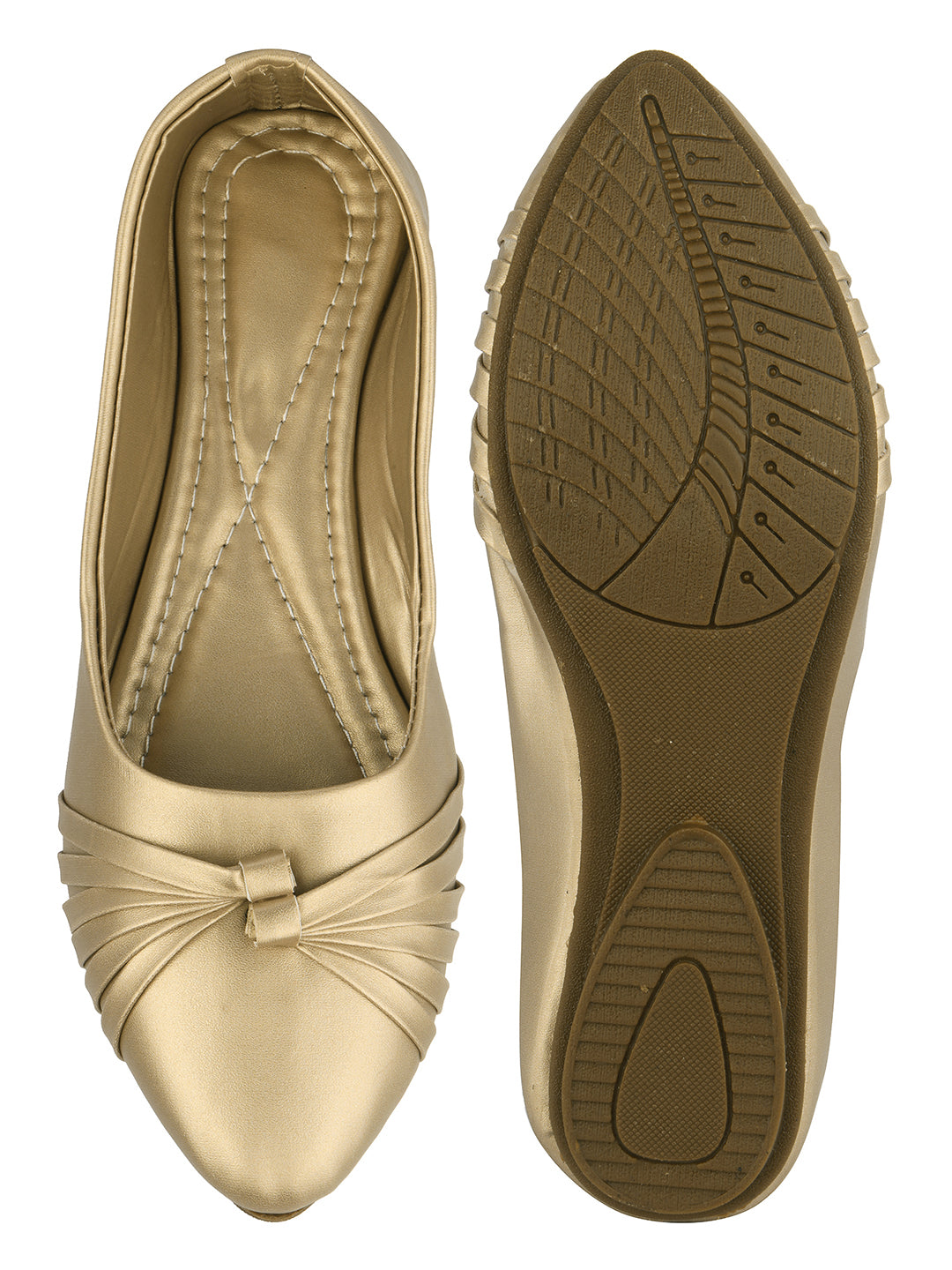 DESI COLOUR Women Gold-Toned Ballerinas with Bows Flats