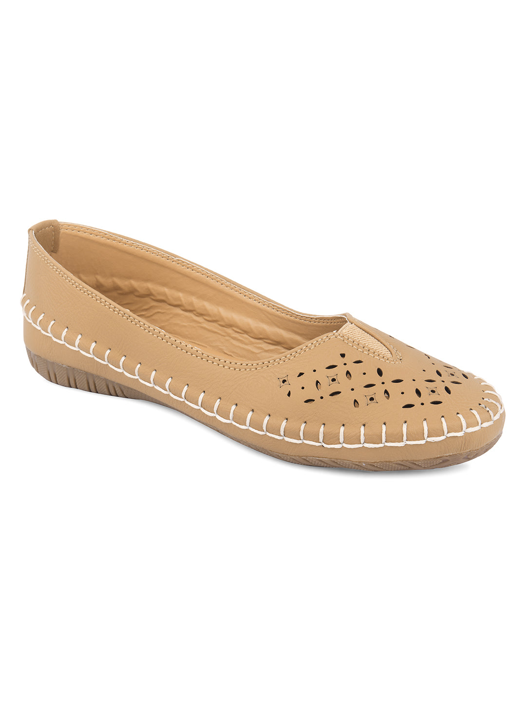 DESI COLOUR Women Beige Ballerinas with Laser Cuts
