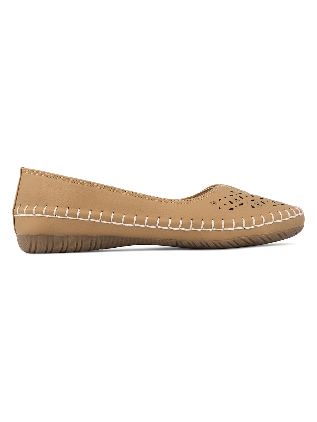 DESI COLOUR Women Beige Ballerinas with Laser Cuts