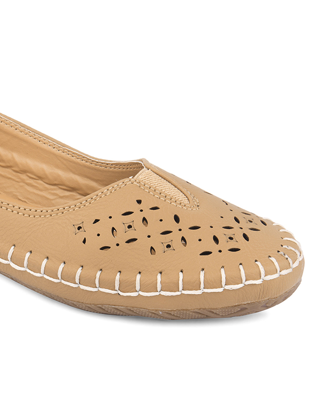 DESI COLOUR Women Beige Ballerinas with Laser Cuts