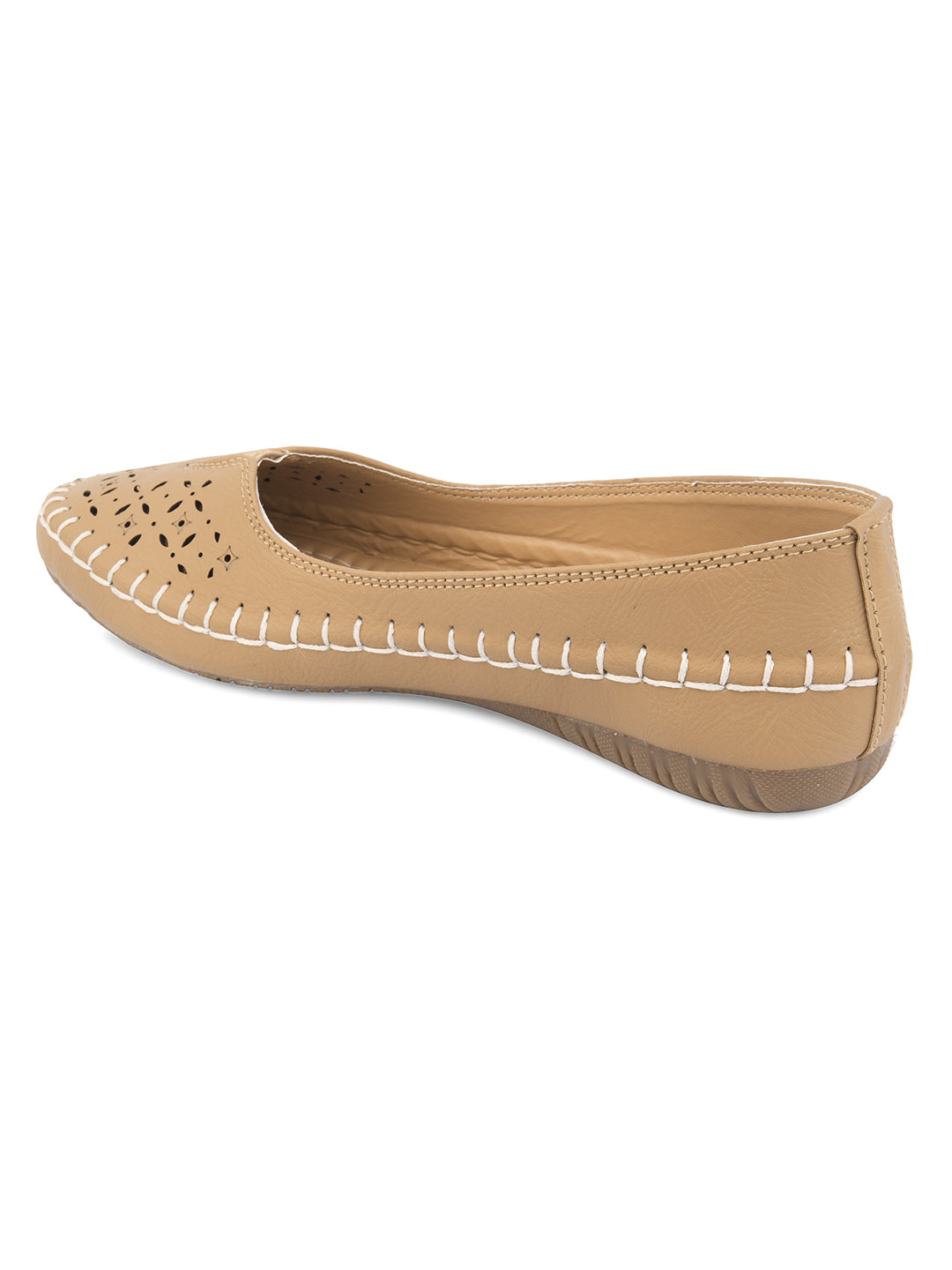 DESI COLOUR Women Beige Ballerinas with Laser Cuts