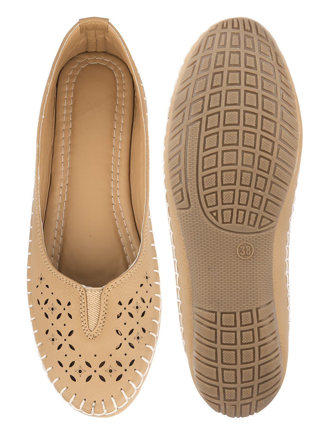 DESI COLOUR Women Beige Ballerinas with Laser Cuts