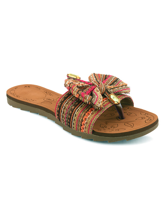 DESI COLOUR Women Multicoloured Embellished Open Toe Flats with Bows