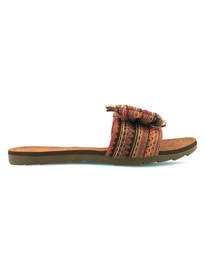 DESI COLOUR Women Multicoloured Embellished Open Toe Flats with Bows