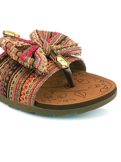 DESI COLOUR Women Multicoloured Embellished Open Toe Flats with Bows