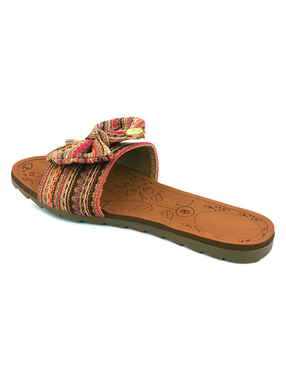 DESI COLOUR Women Multicoloured Embellished Open Toe Flats with Bows
