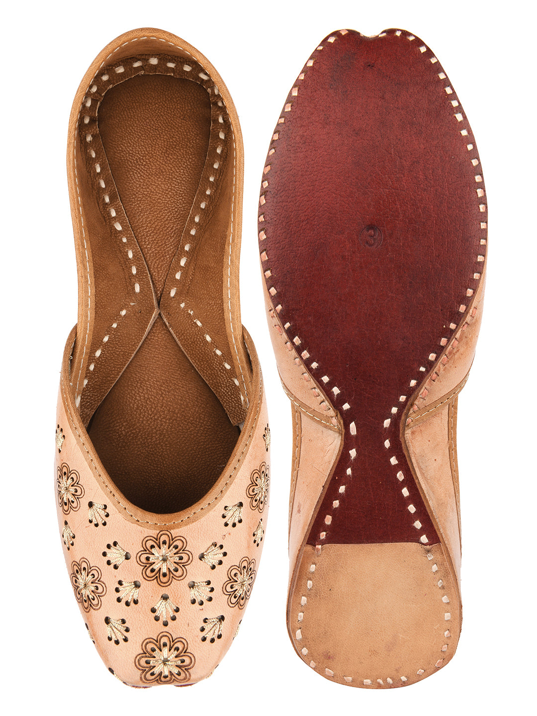 DESI COLOUR Women Red Embellished Leather Ethnic Mojaris with Laser Cuts Flats