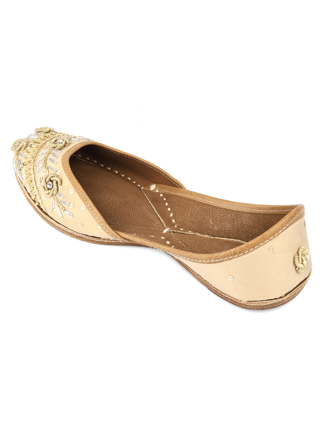 DESI COLOUR Women Tan Brown Ethnic Mojaris with Laser Cuts