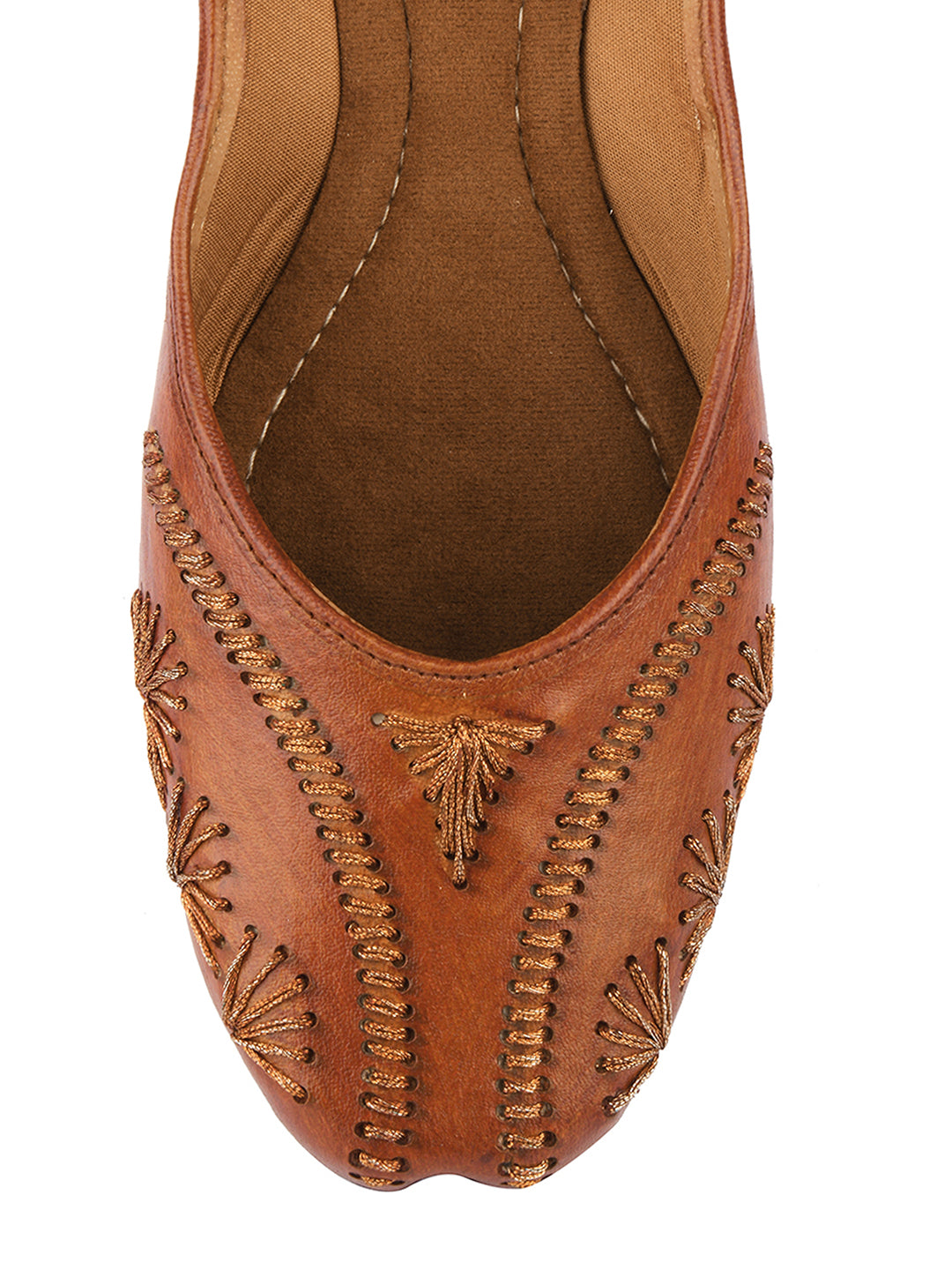 DESI COLOUR Women Brown  Gold-Toned Embroidered Mojaris