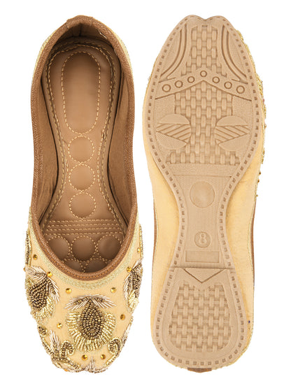 DESI COLOUR Women Multicoloured Embellished Leather Ethnic Mojaris Flats