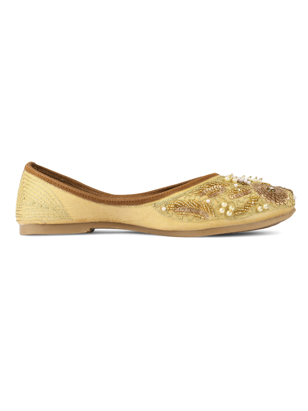 DESI COLOUR Women Purple Dabka Work Ethnic Mojaris Flats