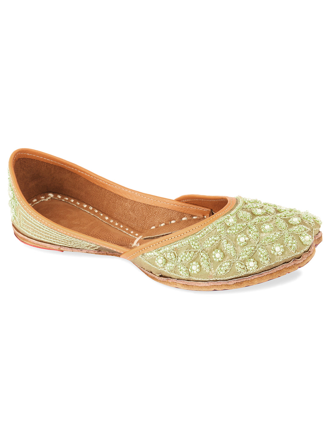 DESI COLOUR Women Grey  Gold-Toned Embellished Leather Mojaris