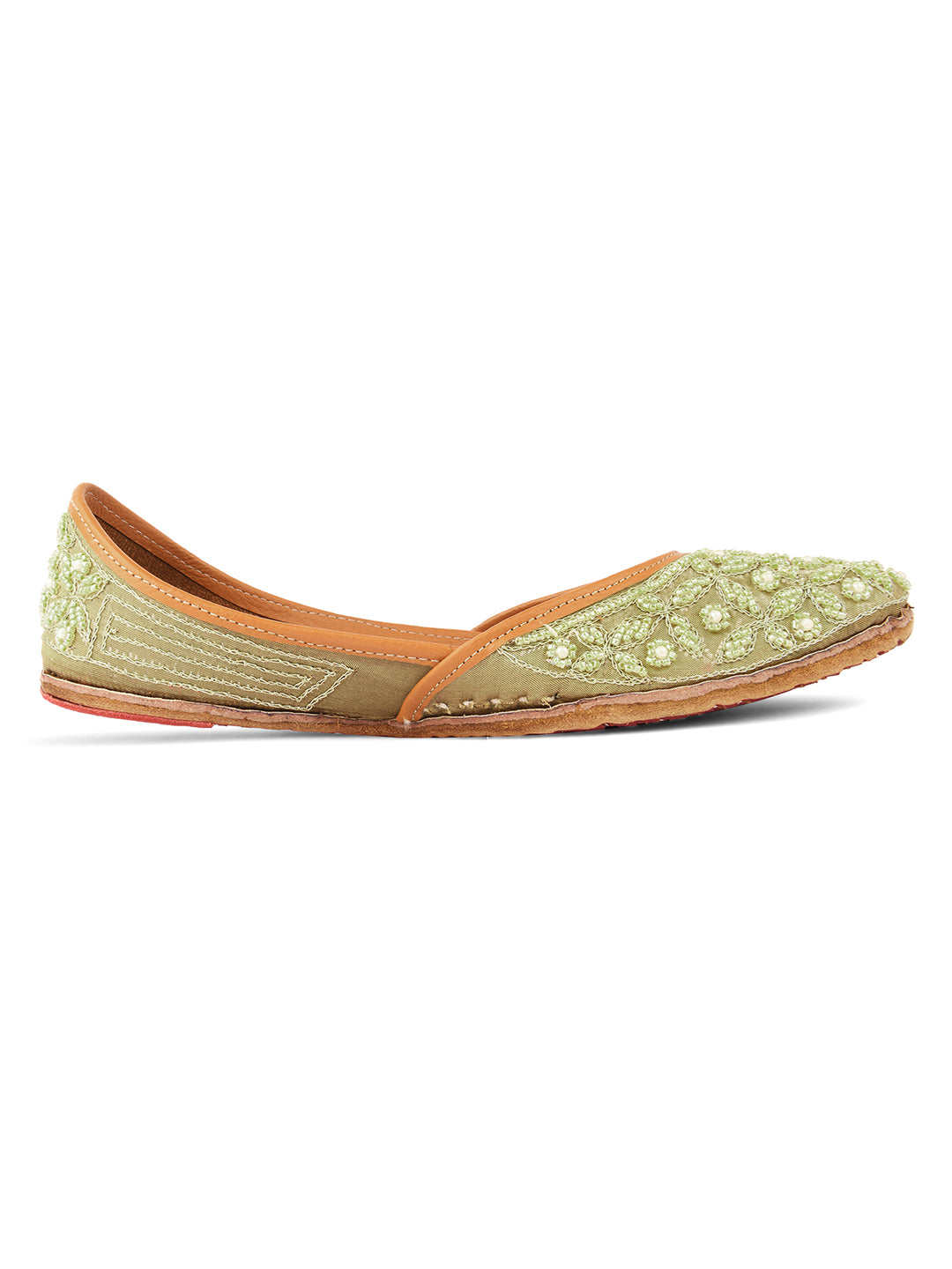 DESI COLOUR Women Grey  Gold-Toned Embellished Leather Mojaris