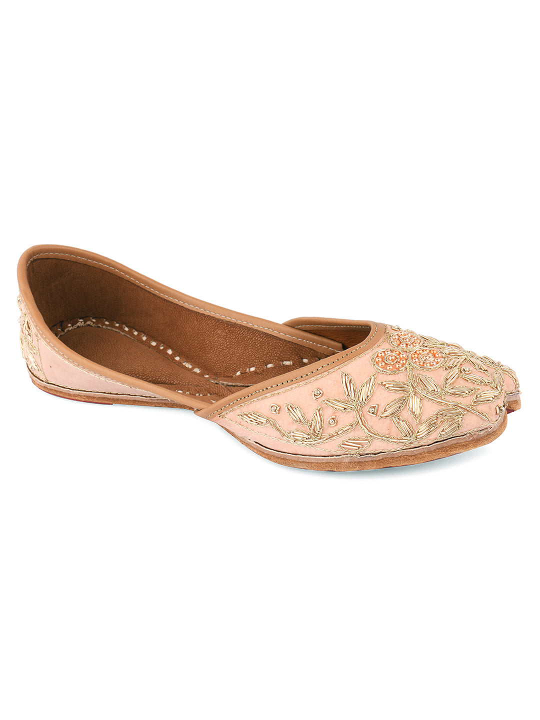 DESI COLOUR Women Multicoloured Embellished Leather Ethnic Mojaris with Laser Cuts Flats