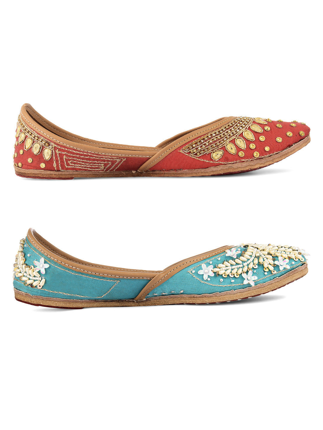 DESI COLOUR Women Multicoloured Embellished Leather Ethnic Mojaris Flats
