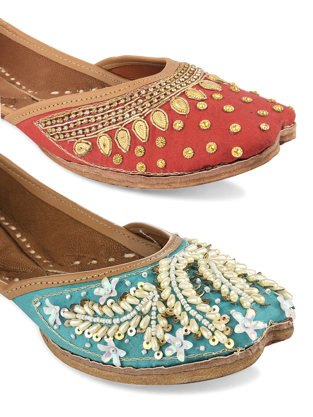DESI COLOUR Women Multicoloured Embellished Leather Ethnic Mojaris Flats