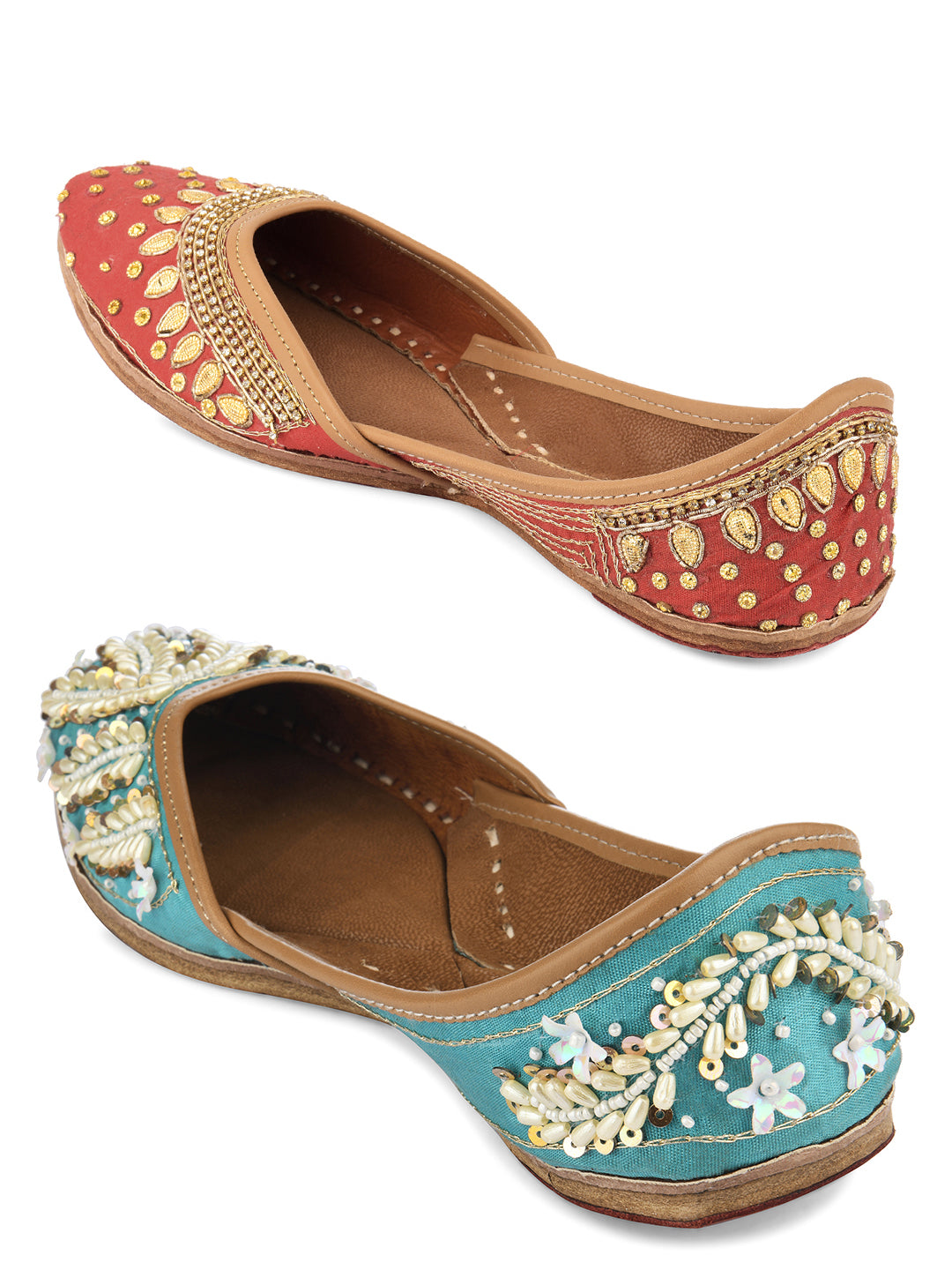 DESI COLOUR Women Multicoloured Embellished Leather Ethnic Mojaris Flats