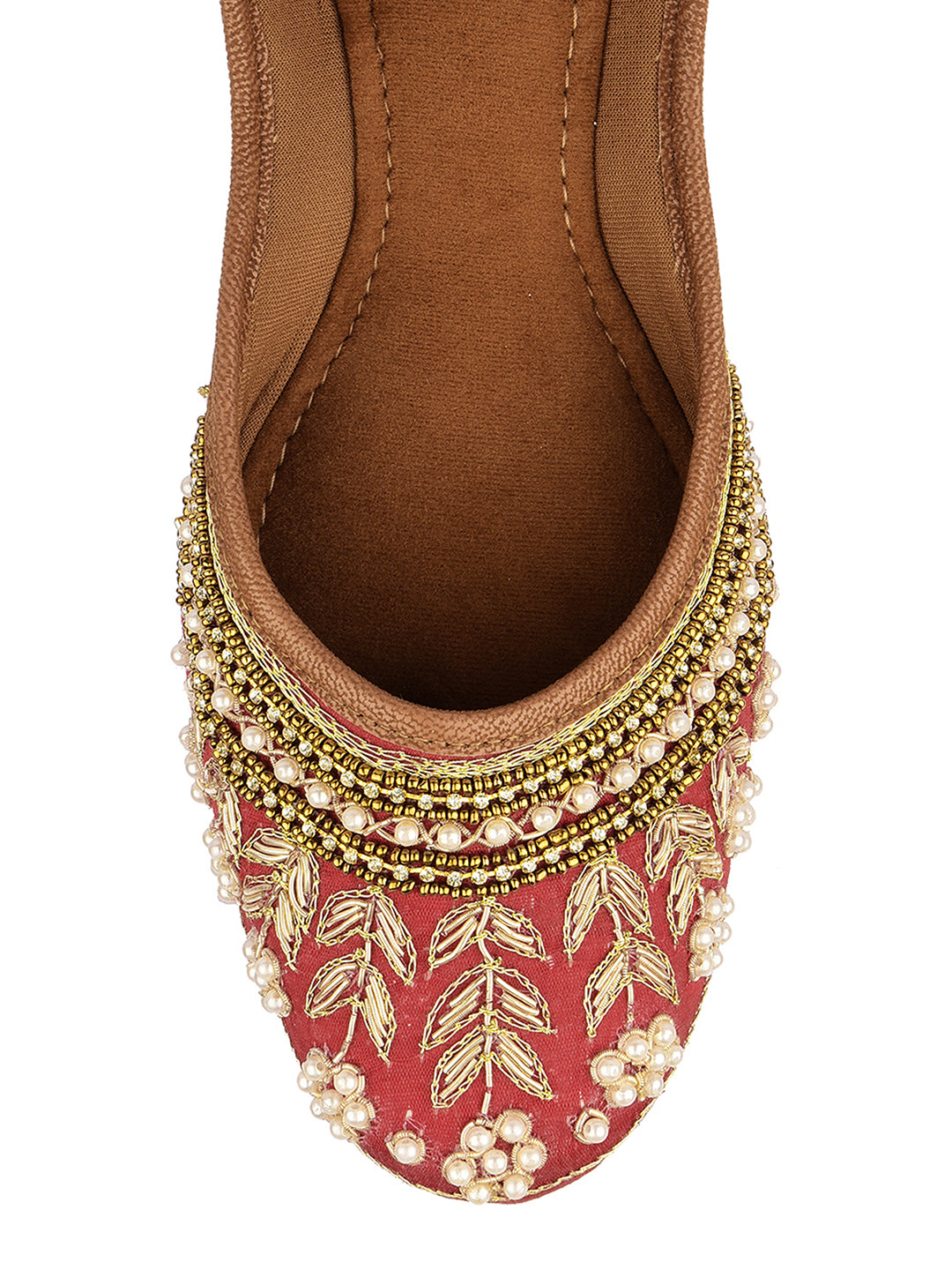 DESI COLOUR Women Red Ethnic Embellished Mojaris